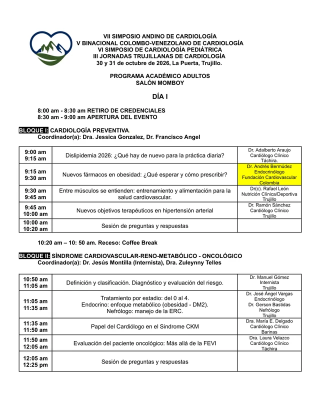 Primera página del programa de cardiología adulto